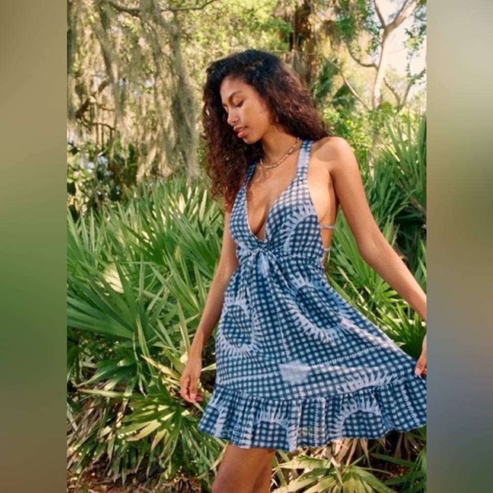 Urban Outfitters Hansel Printed Strappy-Back Mini Dress- size small petite